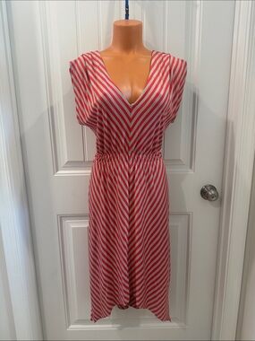 REMAIN Tan Orange Inverted Diagonal Stripe T Shirt Dress S Small $75 EUC KL